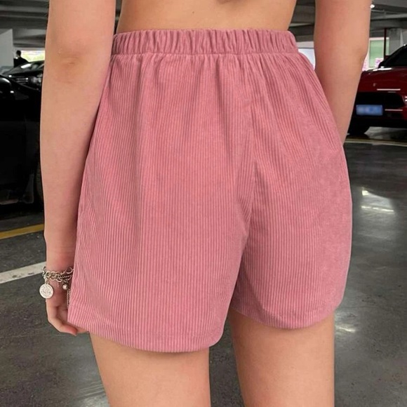 Solid Elastic Waist Corduroy Shorts - Picture 5 of 8